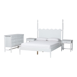 Baxton Studio Brantley Spindle 4-Piece Bedroom Set - Farmhouse Bed Frame with Matching Dresser and 1-Drawer Nightstands, White, King